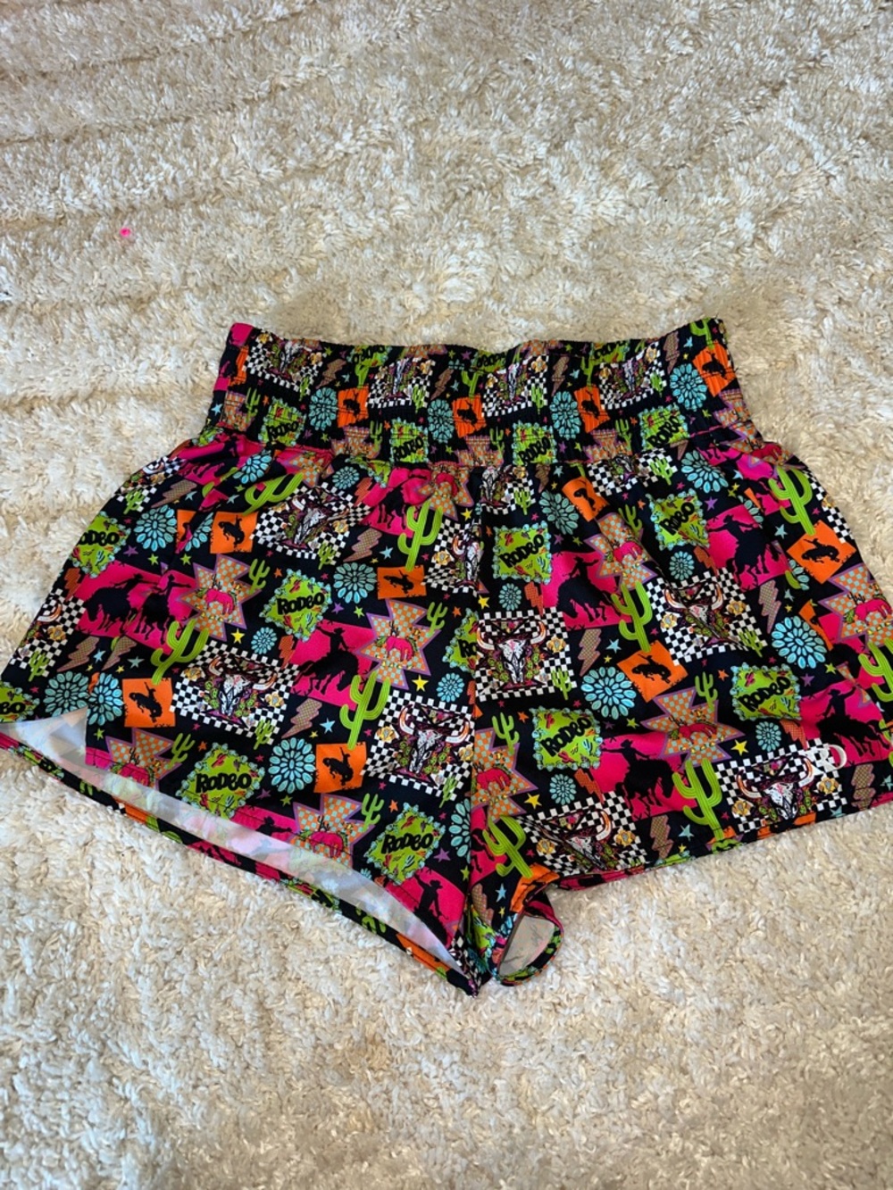 Ranch Dress’N Women’s Multicolor Rodeo Print Elastic Waist Shorts